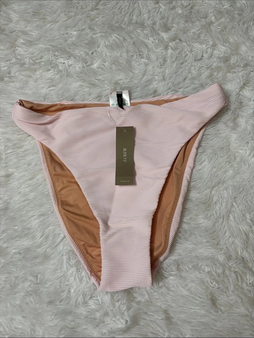 NWT J. Crew Light Pink Ribbed High-Rise Cheeky Bikini Swim Bottoms Size XS